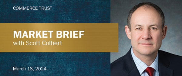 Commerce Trust Market Brief with Scott Colbert navy and gold graphic with headshot of Scott Colbert